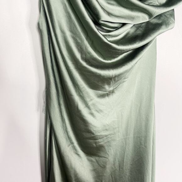 Significant Other US Size 10 Fern Green Olinda Dress Maxi One Shoulder Draping - Picture 6 of 16